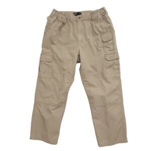 5.11 Tactical Cotton Canvas Pants Sz 36 x 30 Tan Khaki Beige Cargo Work Elastic